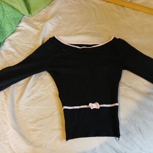 Black Long Sleeve Top with Pink Accents